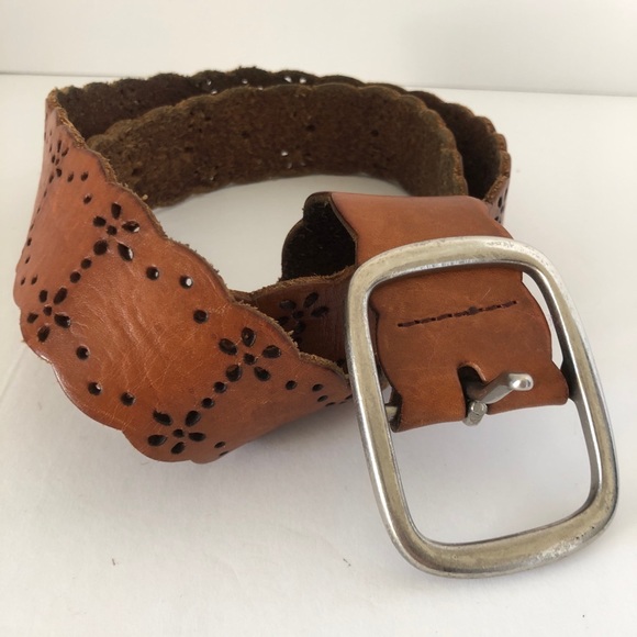 Accessories Cognac Genuine Leather Cut Out Belt Silver Buckle Poshmark